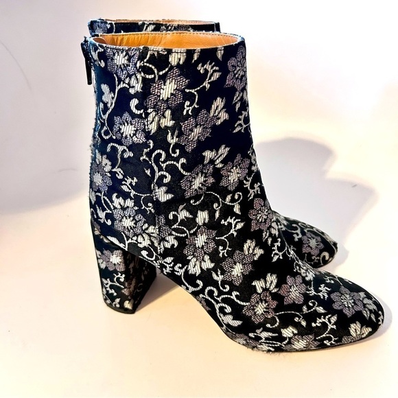 LEWIT 90s Y2K Lanzo Metallic Brocade Floral Ankle Boot Black Silver sz 8 Mobwife - Picture 9 of 14